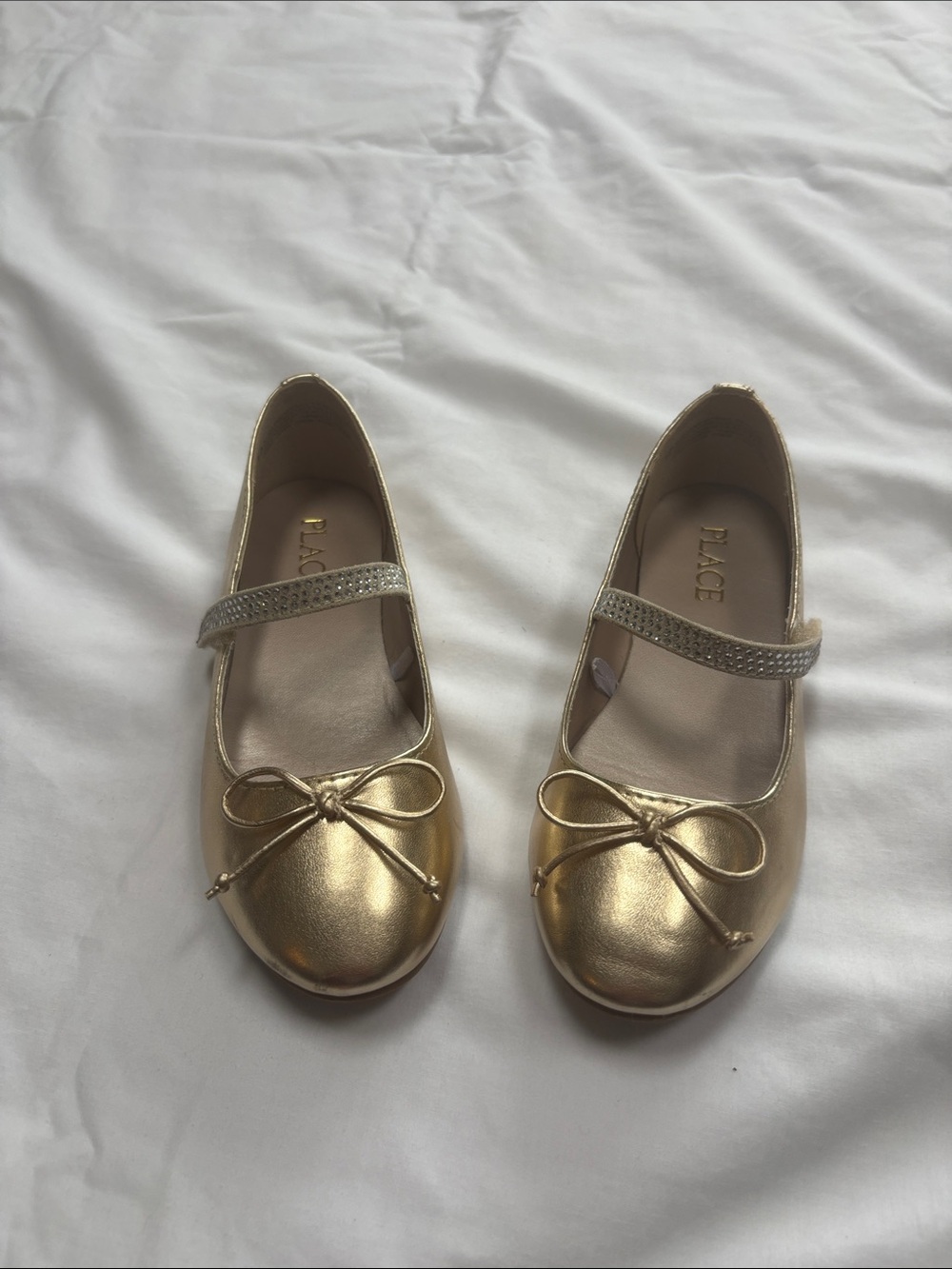 EUC children’s place Gold tone shoes  Velcro closure with embellishments on stra